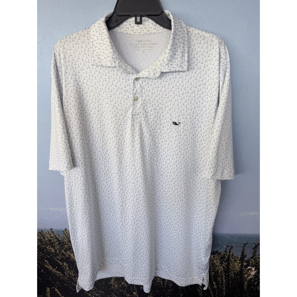 Vineyard Vines Mens On-The-Go Sankaty Polo White Lighthouse NAUTICALPrint XL